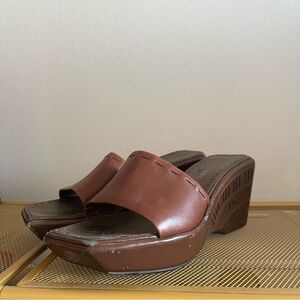 Nine West Tan Wedge Mules